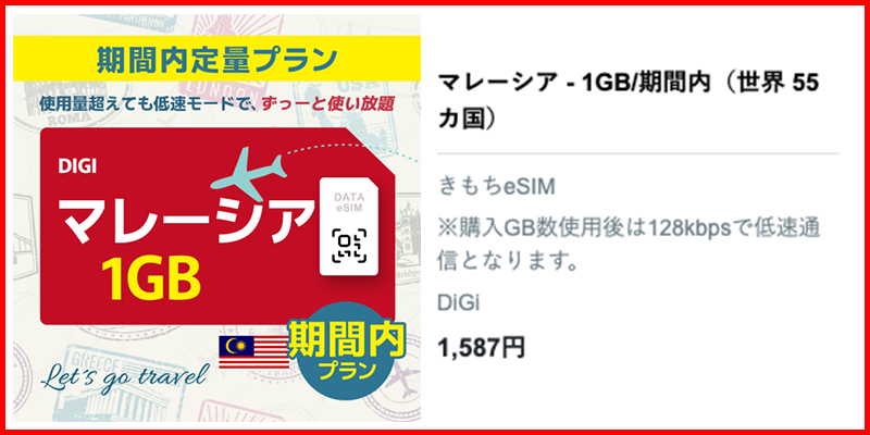 マレーシアでおすすめのeSIMプラン1GB