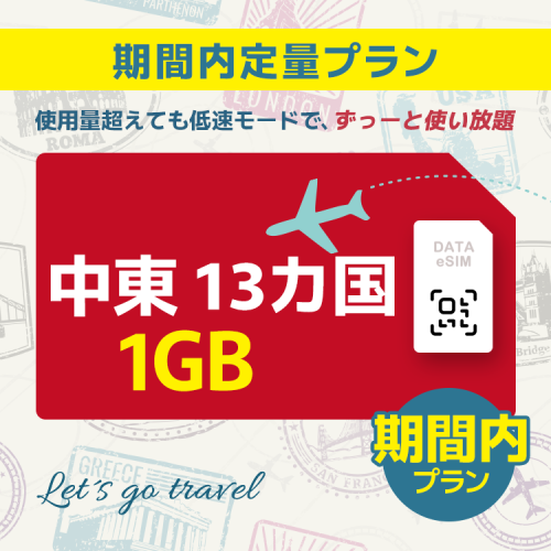 中東 13カ国 - 1GB/期間内