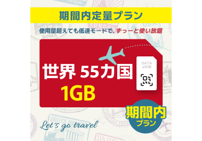 世界 55カ国 - 1GB/期間内