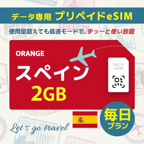 スペイン - 毎日 2GB（ヨーロッパ 33カ国）