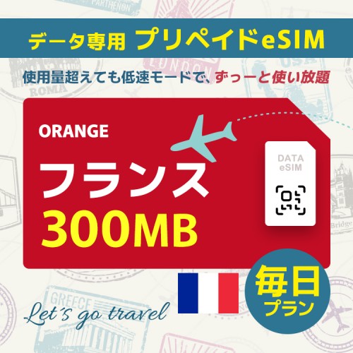 フランス - 毎日 300MB（ヨーロッパ 33カ国）