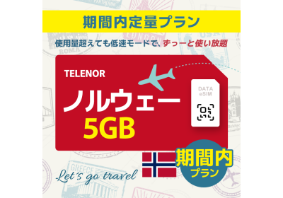 ノルウェー	- 5GB/期間内（世界 55カ国）